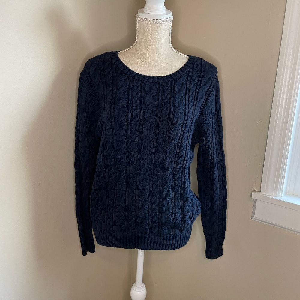 Lands’ End Navy Cable Knit Cotton Sweater